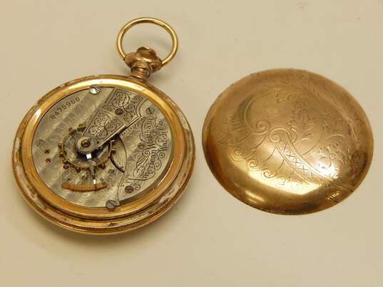 Antique Waltham Gold Filled 7 Jewels Open Face Etched Case Pocket Watch 123.7g image number 6
