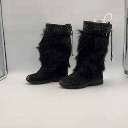 Womens Black Faux Fur Round Toe Drawstring Mid Calf Snow Boots Size 6 alternative image