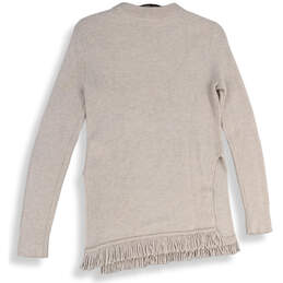 Womens Gray Knitted Fringe Crew Neck Long Sleeve Tunic Sweater Size XS alternative image