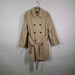 Womens Collared Long Double Breasted Button Front Belted Trench Coat Size 14