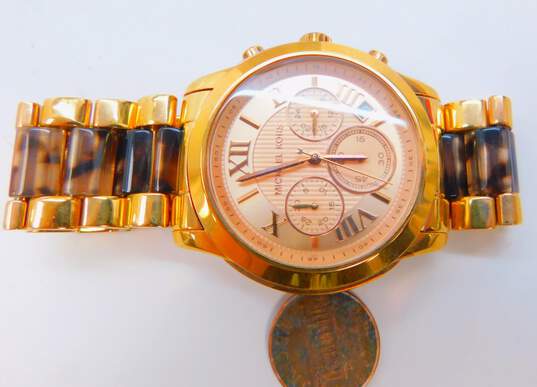 J. Crew Designer Icy Gold Tone Statement Necklace & Michael Kors MK-6155 Chronograph Watch 146.0g image number 4