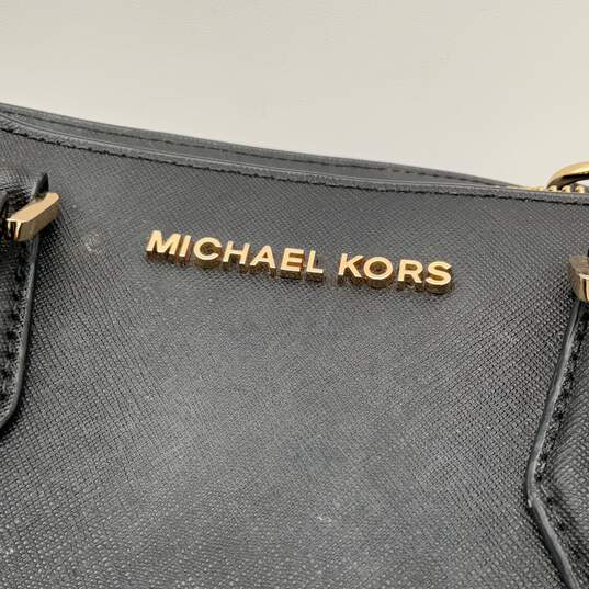Michael Kors Womens Black Leather Handle Bottom Stud Satchel Bag Purse image number 2