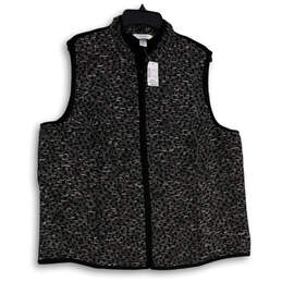 NWT Womens Black Metallic Print Mock Neck Full-Zip Vest Size 2X