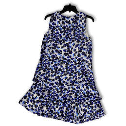 NWT Womens Blue White Floral Round Neck Sleeveless Layered Mini Dress Sz 10 alternative image