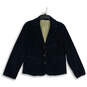 Womens Navy Velvet Notch Lapel Long Sleeve Three Button Blazer Size 14 P image number 1