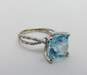 14K White Gold Princess Cut Blue Topaz White Sapphire Accent Ring 3.2g image number 1