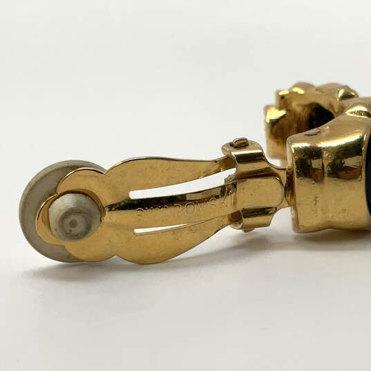 Designer Swarovski Gold-Tone Black Stone Crystal Clip On Stud Earrings image number 4