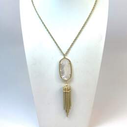 Designer Kendra Scott Gold-Tone Mother Of Pearl Tassel Pendant Necklace 41.5g