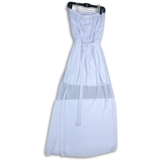 Guess Womens White Strapless Tie Waist Pleated Long Maxi Dress Size M image number 2