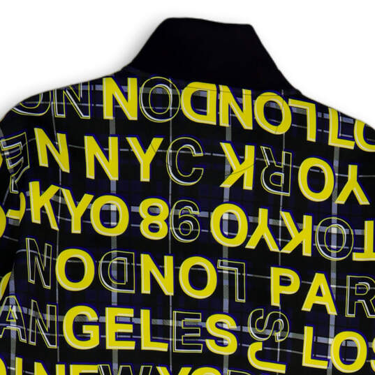 NWT Mens Black Yellow Graphic Print Long Sleeve Full-Zip Bomber Jacket Sz L image number 4