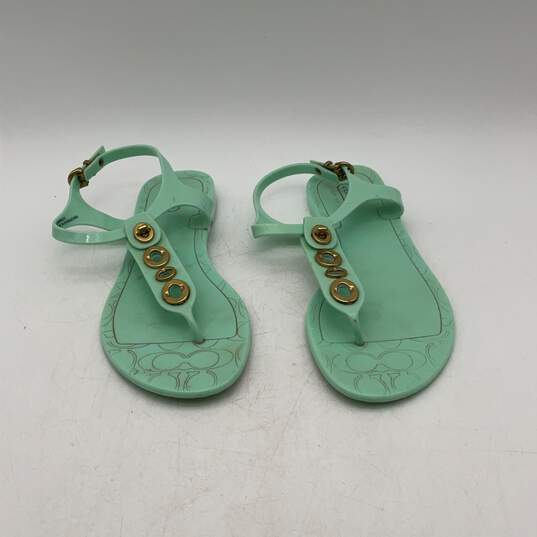 Coach Womens Blue Gold Open Toe Flat Adjustable Buckle Thong Sandals Size 8 image number 3