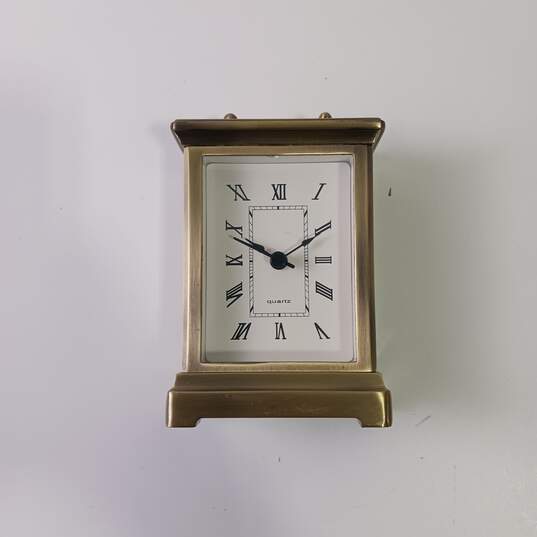 Brass Tone Quartz Carriage Mantel Clock image number 1
