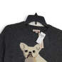 NWT Womens Dark Grey Dog Print Knitted Crew Neck Pullover Sweater Size M image number 3