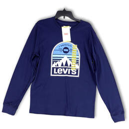 NWT Womens Blue Graphic Crew Neck Long Sleeve Pullover T-Shirt Size Medium