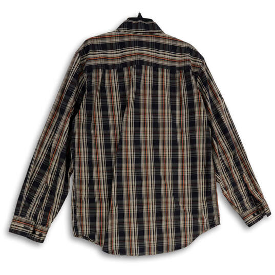 Mens Brown Black Plaid Spread Collar Long Sleeve Button-Up Shirt Size L image number 2