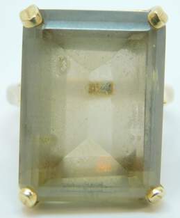 14K Gold Smoky Quartz Faceted Rectangle Solitaire Statement Ring 8.3g alternative image