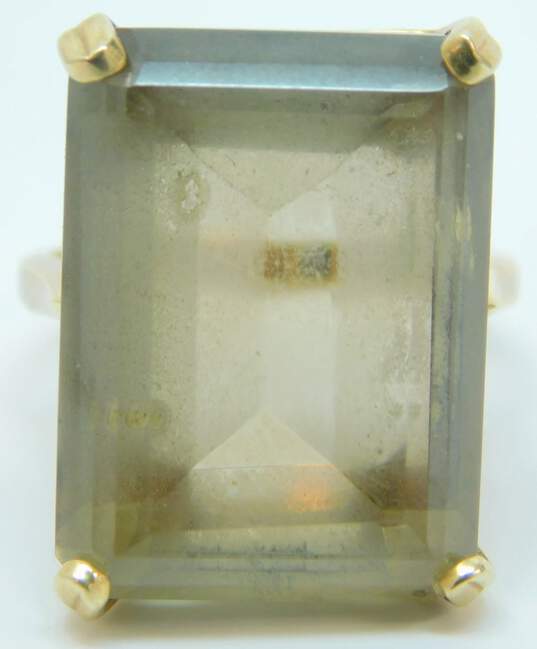 14K Gold Smoky Quartz Faceted Rectangle Solitaire Statement Ring 8.3g image number 2