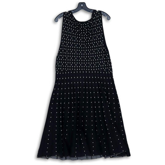 Womens Black White Dotted Knit Round Neck Sleeveless Skater Dress Size 3 image number 2