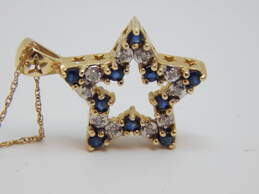 10K Yellow Gold 0.05 CTTW Diamond & Sapphire Open Star Pendant Necklace 3.7g