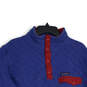 Mens Blue Red Long Sleeve Mock Neck Pullover Quilted Jacket Size Large image number 3