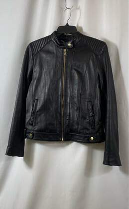 Cole Haan Womens Black Leather Long Sleeve Full Zip Biker Jacket Size Medium