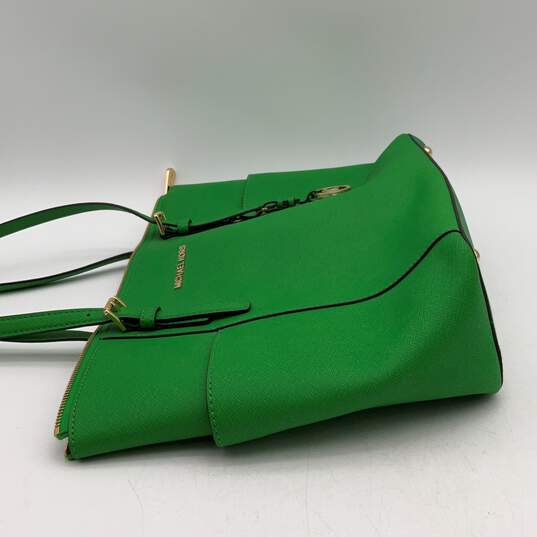 Michael Kors Womens Green Leather Charm Inner Pocket Jet Set Travel Tote Handbag image number 5