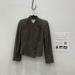Armani Collezioni Womens Gray Striped Asymmetrical Jacket Shirt Sz 4 With COA