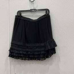 NWT Tory Burch Womens Black Ruffle Flat Front Side Zip Mini Skirt Size 10