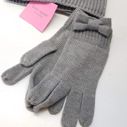 Kate Spade Grey Bow Beanie and Gloves Set image number 5