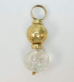 14K Yellow Gold Quartz Carved Chinese Characters Ball Beaded Pendant 2.8g alternative image
