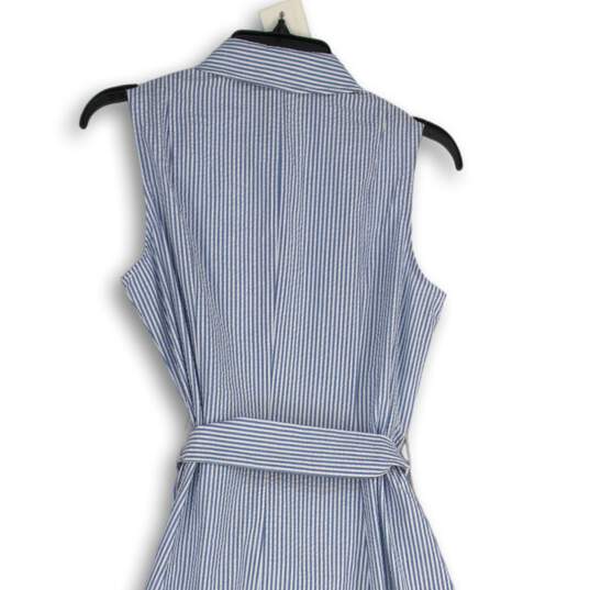 Anne Klein Womens Diane White Blue Striped Collared Sleeveless Shirt Dress Sz 6 image number 4