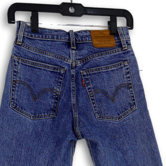 Womens Blue Denim Medium Wash Distressed Straight Leg Jeans Size 25 image number 4