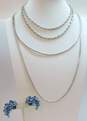 Vintage Trifari Monet Silver Tone Necklaces & Blue Aurora Rhinestone Clip Earrings 87.4g image number 1