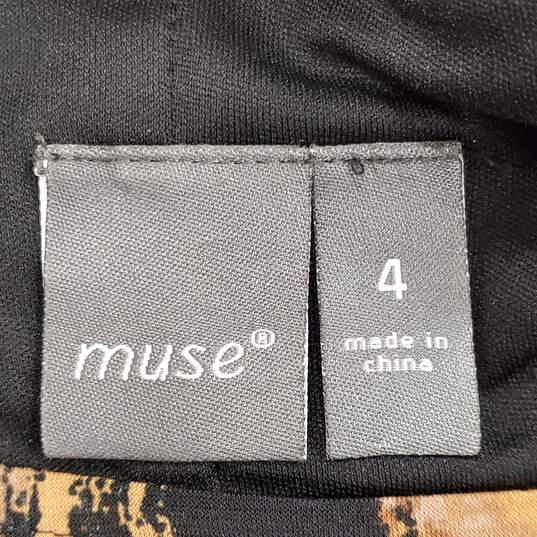 Muse Women Brown Print Mid Sleeve Dress Sz 4 image number 2