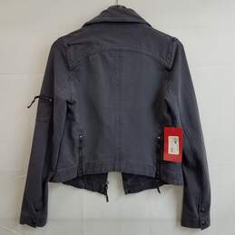 Slate blue gray zip up cotton moto jacket women's S nwt alternative image