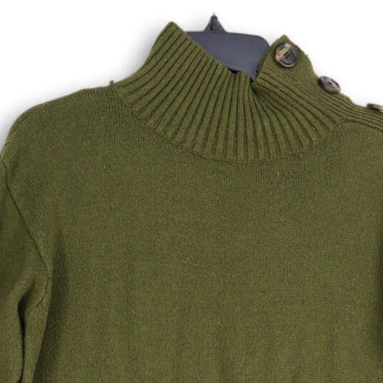 Womens Green Long Sleeve Button Detail Mock Neck Tunic Sweater Size XS image number 3