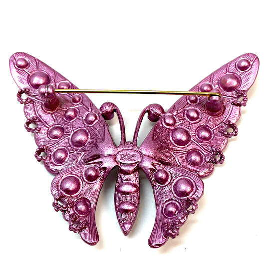Designer Joan Rivers Gold-Tone Pink Enamel Rhinestones Butterfly Brooch Pin image number 2