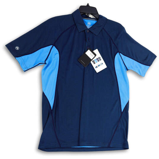 NWT Mens Blue Short Sleeve Button Front Collared Golf Polo Shirt Size M image number 1