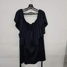 Navy Blue Butterfly Sleeve Scoop Neck Sashed Dress