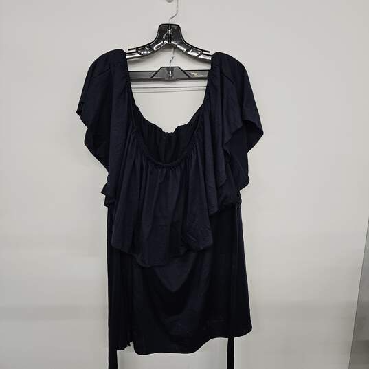 Navy Blue Butterfly Sleeve Scoop Neck Sashed Dress image number 1