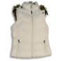 Womens White Mock Neck Detachable Hood Full-Zip Puffer Vest Size M image number 1