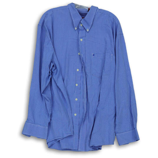 Mens Blue Long Sleeve Striped Chest Pocket Collared Button-Up Shirt Sz XXL image number 1