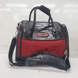 Brighton Vintage Red Black Croc Embossed Leather Carry On Toiletries Bag