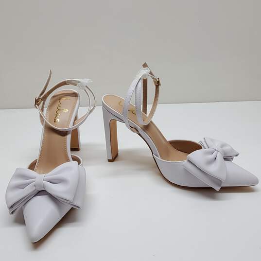 Lulus Women's White Bow Pointed-Toe Ankle Strap Pumps Size 10 image number 1