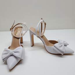 Lulus Women's White Bow Pointed-Toe Ankle Strap Pumps Size 10
