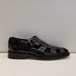 Stacy Adams Wayde Black Croc Ostrich Embossed Leather Sandals Shoes Men's Size 9 M