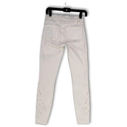 Womens White Denim Foliage Eyelet Embroidery Pockets Skinny Leg Jeans Sz 25 alternative image