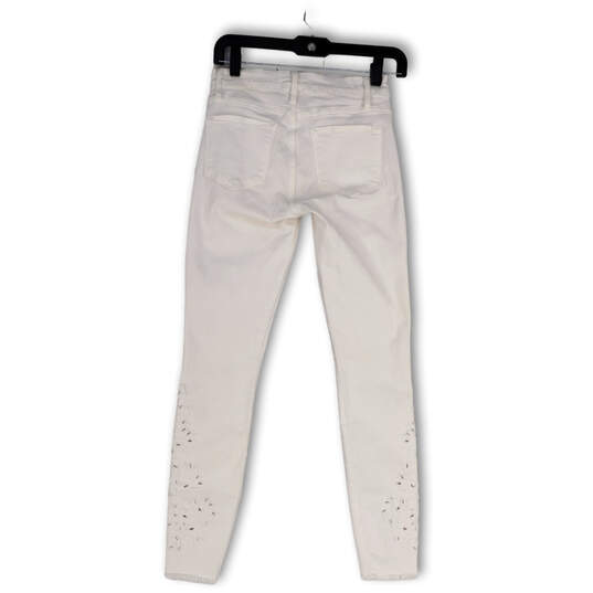 Womens White Denim Foliage Eyelet Embroidery Pockets Skinny Leg Jeans Sz 25 image number 2