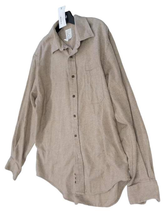 Mens Beige Cotton Long Sleeve Casual Button Up Shirt Size Medium image number 1