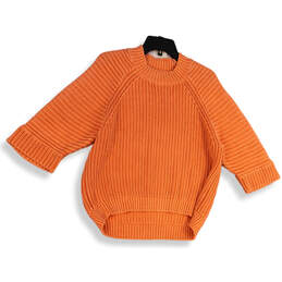 Womens Orange Knitted Crew Neck Long Sleeve Pullover Sweater Size Small